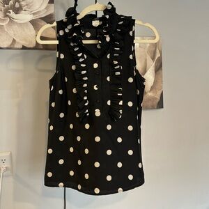 J Crew Ruffle Neck Polka Dot Tank Blouse Size 2